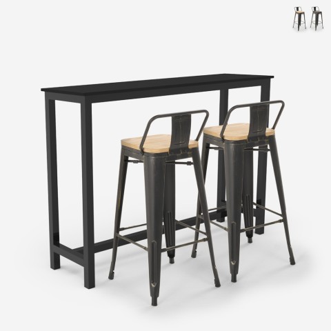 2-tyylistä selkänojallista baarituolia ja korkea baaripöytä Rexford, musta Tarjous