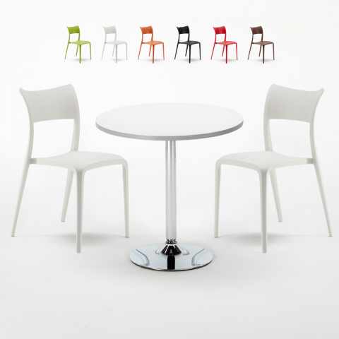 Valkoinen pyöreä pöytä 70x70 cm ja kaksi tuolia Parisienne Long Island