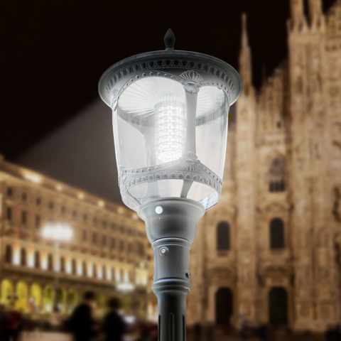 Led valaisin aurinkopaneelilla, katujen, pihateiden ja pihojen valaisuun Milano