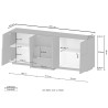 Madia-kaappi moderni olohuoneeseen 3 vetolaatikkoa 2 ovea 220x44x86cm Margaux 