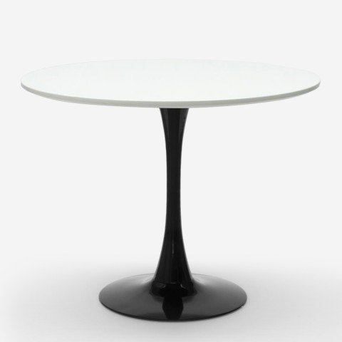 Pyöreä tulppaanityylinen ruokapöytä Jasmine, 80 cm, valkoinen, musta Tarjous