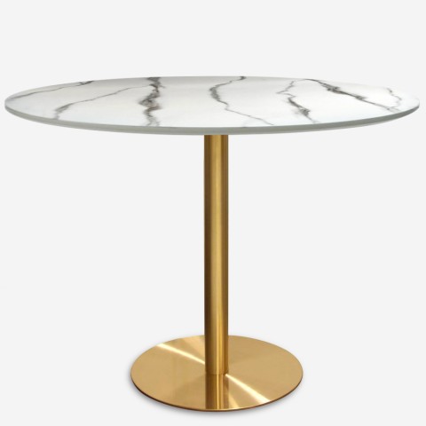 Pyöreä tulppaanityylinen ruokapöytä Monika+, 120 cm, marmorikuviointi, kulta Tarjous