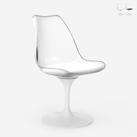 Läpinäkyvä moderni tulppaanityylinen ruokapöydän tuoli Lupas Light, valkoinen pehmuste Tarjous
