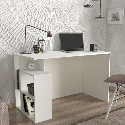 Moderni valkoinen kirjoituspöytä Labran, jossa on hyllyt 120x60x74 cm Tarjous