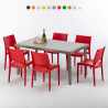 Beigen värinen suorakulmainen pöytä 150x90 cm ja kuusi värikästä tuolia Marion Tarjous