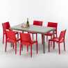 Beigen värinen suorakulmainen pöytä 150x90 cm ja kuusi värikästä tuolia Marion Myynti