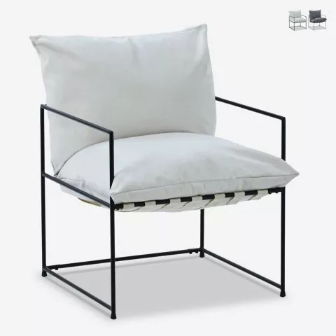 Moderni, minimalistisesti muotoiltu nojatuoli Alaska, tekstiiliä ja metallia, musta Tarjous