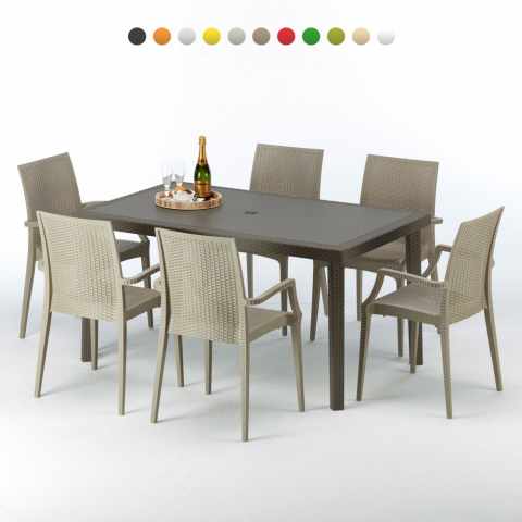 Suorakulmainen Ruskea Pöytä 150x90 Cm Ja 6 Värikästä Tuolia Focus Pöytäryhmä Tarjous