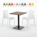 Neliönmuotoinen pöytä 60x60 cm, musta jalka, puinen pöytälevy ja 2 värikästä tuolia Gruvyer Kiss Alennukset