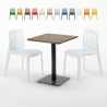 Neliönmuotoinen pöytä 60x60 cm, musta jalka, puinen pöytälevy ja 2 värikästä tuolia Gruvyer Kiss Alennukset
