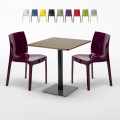 Neliönmuotoinen pöytä 60x60 cm, puisen näköinen pöytälevy ja 2 värikästä tuolia Ice Kiss Tarjous