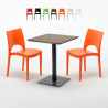 Neliönmuotoinen pöytä 60x60 cm, musta jalka, puinen pöytälevy ja 2 värikästä tuolia Paris Kiss Tarjous