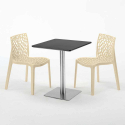 Neliöpöytä 60x60 cm teräsjalka, musta pöytälevy ja 2 värikästä tuolia Gruvyer Pistachio 
