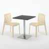Neliöpöytä 60x60 cm teräsjalka, musta pöytälevy ja 2 värikästä tuolia Gruvyer Pistachio 