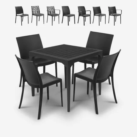 Musta ulkokalustesetti Provence Dark, ruokapöytä 80x80 cm + 4 tuolia Tarjous