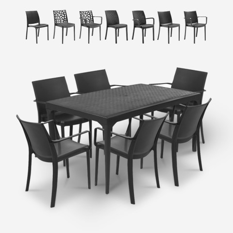 Set tavolo da pranzo giardino 150x90cm 6 sedie esterno nero Sunrise Dark Tarjous