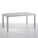 Valkoinen rottinki-ilmeinen ulkokalustesetti Meloria Light, pöytä 150x90 cm + 6 tuolia 