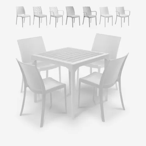 Valkoinen ulkokalustesetti Provence Light, ruokapöytä 80x80 cm + 4 tuolia Tarjous