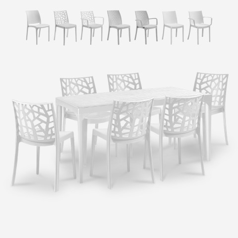 Set da giardino 6 sedie tavolo da esterno 150x90cm bianco Sunrise Light Tarjous