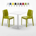 Valkoinen neliöpöytä 60x60 cm ja 2 värikästä tuolia Ice Lemon Varasto