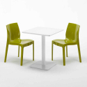 Valkoinen neliöpöytä 60x60 cm ja 2 värikästä tuolia Ice Lemon 