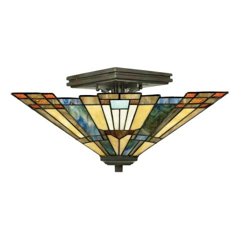 Tiffany-tyylinen kattoplafondi Inglenook, värikäs lasivarjostin ja 2 lamppua Tarjous