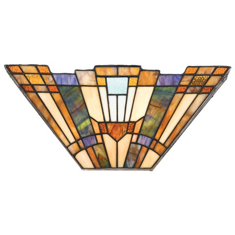 Tiffany-tyylinen seinävalaisin Inglenook, värikäs lasivarjostin ja 2 lamppua Tarjous
