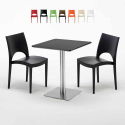 Neliöpöytä 60x60 cm teräsjalka, musta pöytälevy ja 2 värikästä tuolia Paris Pistachio Alennukset