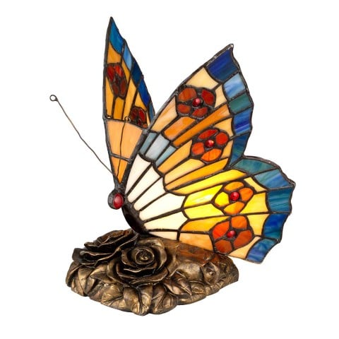 Tiffany-tyylinen perhospöytävalaisin Obutterfly, värikäs lasivarjostin Tarjous