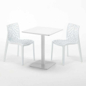 Valkoinen neliöpöytä 60x60 cm ja 2 värikästä tuolia Gruvyer Lemon 