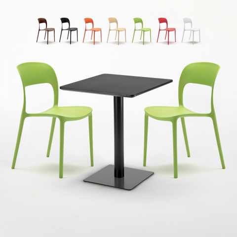 Musta neliöpöytä 60x60 cm ja 2 värikästä tuolia Restaurant Licorice Tarjous