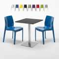 Neliöpöytä 60x60 cm hopeanvärinen jalka, musta pöytälevy ja 2 värikästä tuolia Ice Pistachio Tarjous