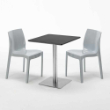 Neliöpöytä 60x60 cm hopeanvärinen jalka, musta pöytälevy ja 2 värikästä tuolia Ice Pistachio Hinta