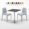 Neliöpöytä 60x60 cm hopeanvärinen jalka, musta pöytälevy ja 2 värikästä tuolia Ice Pistachio Alennusmyynnit