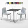 Neliöpöytä 60x60 cm hopeanvärinen jalka, musta pöytälevy ja 2 värikästä tuolia Ice Pistachio Alennusmyynnit
