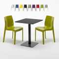 Musta neliöpöytä 60x60 cm ja 2 värikästä tuolia Ice Licorice Tarjous