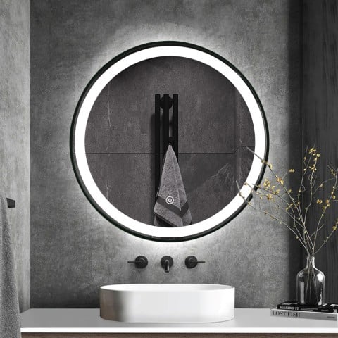 Pyöreä kylpyhuoneen LED-valopeili Smidmur M, 60 cm taustavalaistu kehys Tarjous