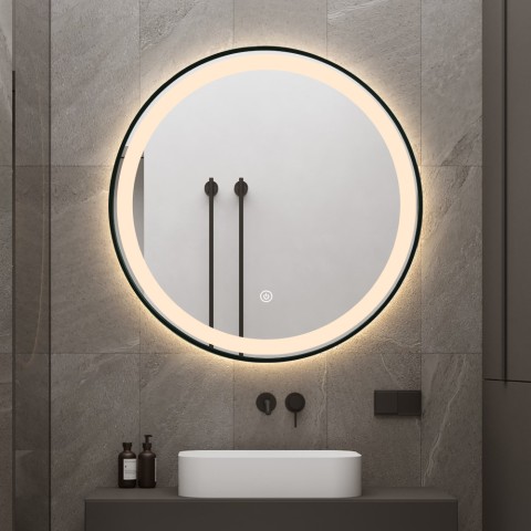 Kylpyhuoneen LED-peilivalo pyöreä 80cm taustavalaistu musta kehys Smidmur XL Tarjous