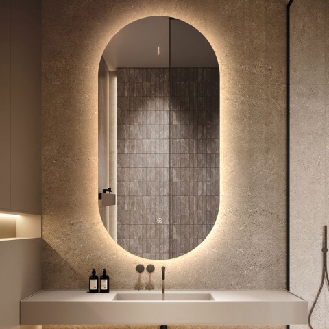 Kylpyhuoneen LED-valaistu ovaali peili 50x100cm retrovalaistu design Konughs L Tarjous