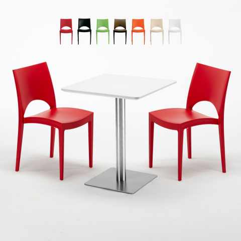 Neliöpöytä 60x60 cm, valkoinen pöytälevy ja 2 värikästä tuolia Paris Hazelnut Tarjous