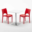 Neliöpöytä 60x60 cm, valkoinen pöytälevy ja 2 värikästä tuolia Paris Hazelnut Malli