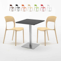 Neliöpöytä 60x60 cm, musta pöytälevy, teräsjalka ja 2 värikästä tuolia Pistachio Myynti