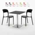 Neliöpöytä 60x60 cm, musta pöytälevy, teräsjalka ja 2 värikästä tuolia Pistachio Tarjous
