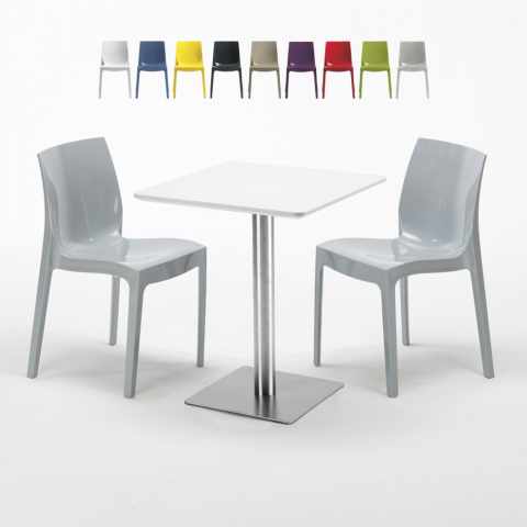 Neliöpöytä 60x60 cm, valkoinen pöytälevy ja 2 värikästä tuolia Ice Hazelnut Tarjous