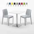 Neliöpöytä 60x60 cm, valkoinen pöytälevy ja 2 värikästä tuolia Ice Hazelnut Tarjous