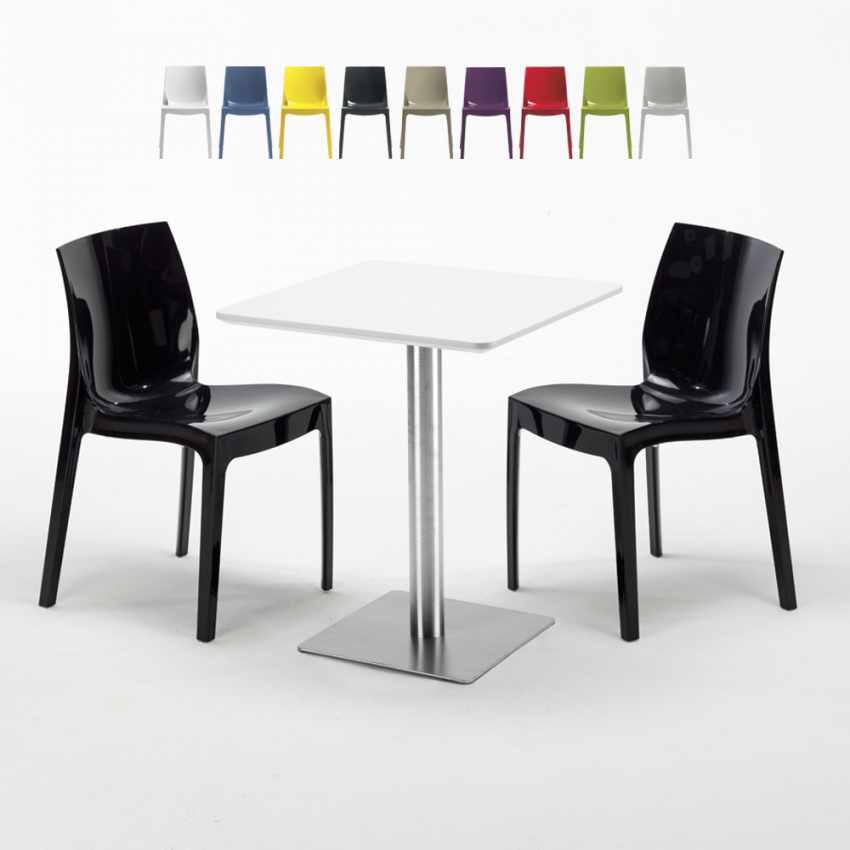 Neliöpöytä 60x60 cm, valkoinen pöytälevy ja 2 värikästä tuolia Ice Hazelnut Alennukset