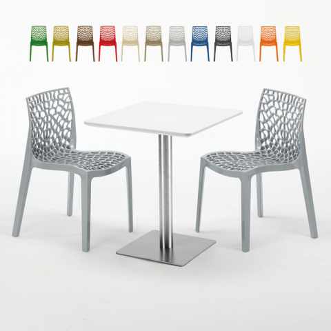 Neliöpöytä 60x60 cm, valkoinen pöytälevy ja 2 värikästä tuolia Gruvyer Hazelnut