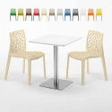 Neliöpöytä 60x60 cm, valkoinen pöytälevy ja 2 värikästä tuolia Gruvyer Hazelnut Myynti