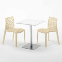 Neliöpöytä 60x60 cm, valkoinen pöytälevy ja 2 värikästä tuolia Gruvyer Hazelnut 