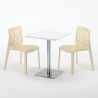Neliöpöytä 60x60 cm, valkoinen pöytälevy ja 2 värikästä tuolia Gruvyer Hazelnut 